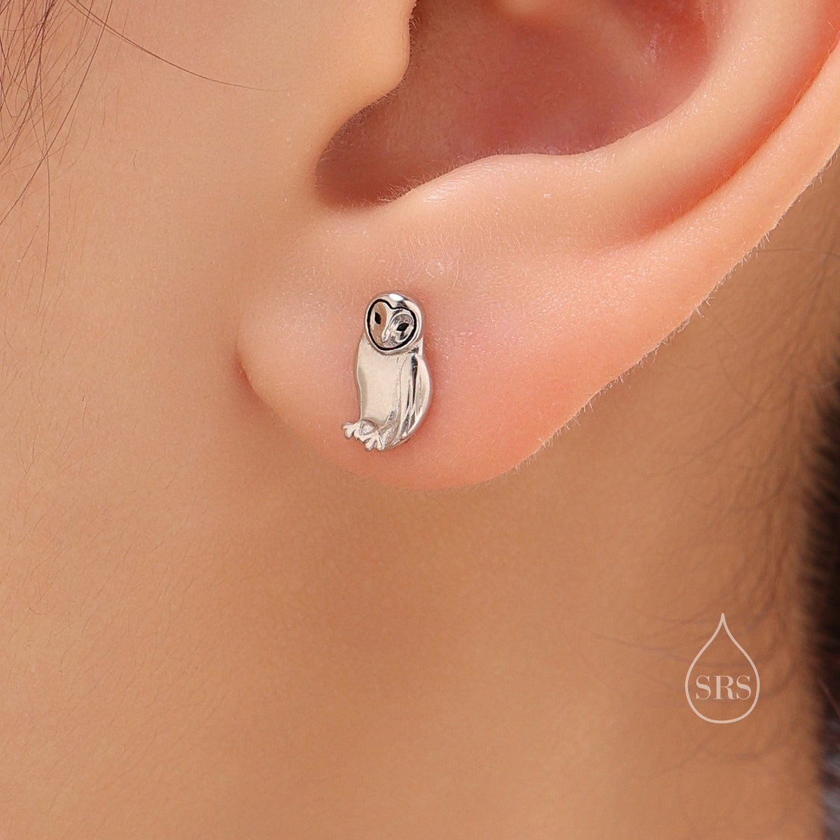 Barn Owl Stud Earrings in Sterling Silver, Gold and Rose Gold. Owl Bird Earrings, Nature Inspired Animal Earrings