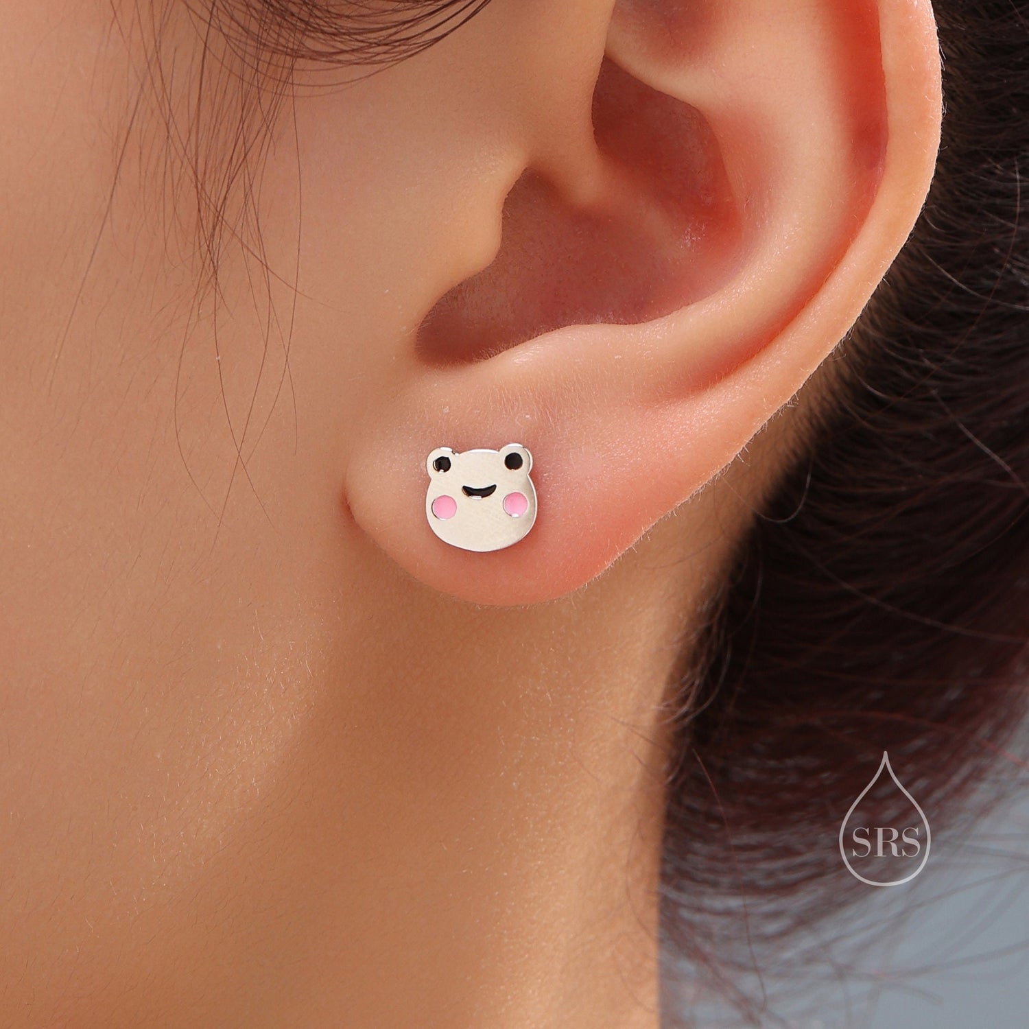 Cute Frog Head Stud Earrings in Sterling Silver, Kawaii Frog Earrings, Forest Frog Nature Inspired