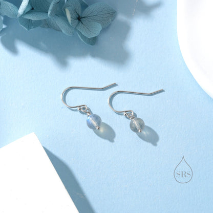 Genuine Labradorite Drop Hook Earrings in Sterling Silver, Silver or Gold,  6mm Labradorite Ball Earrings