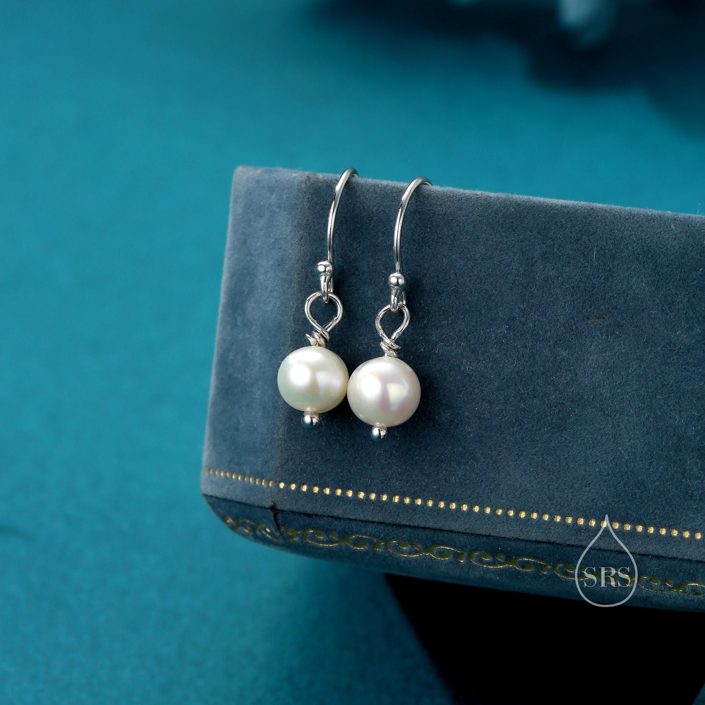 Natural Freshwater Pearl Drop Hook Earrings in Sterling Silver, Silver or Gold, slightly Irregular Shaped Round Pearl Earrings, Minimalist