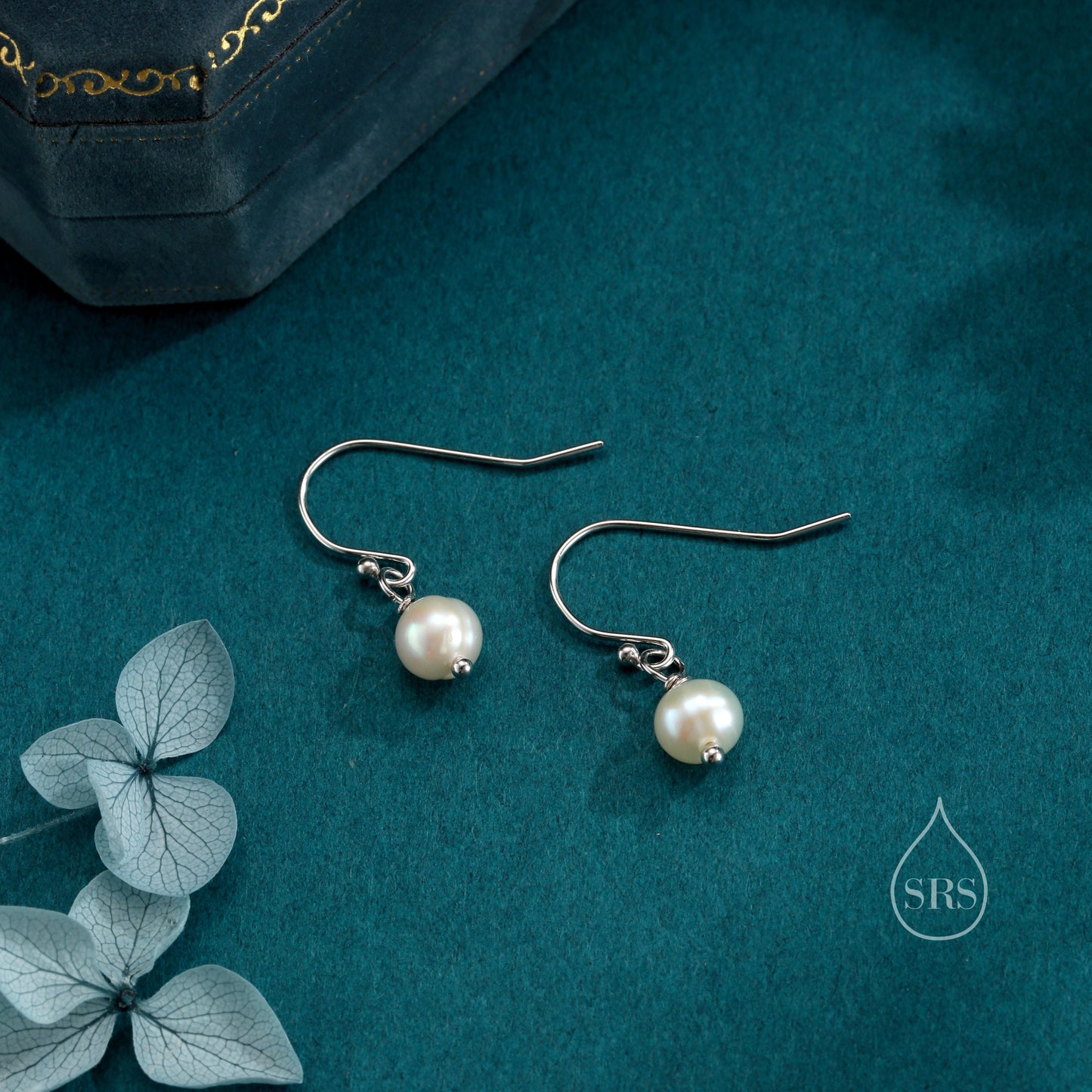 Natural Freshwater Pearl Drop Hook Earrings in Sterling Silver, Silver or Gold, slightly Irregular Shaped Round Pearl Earrings, Minimalist