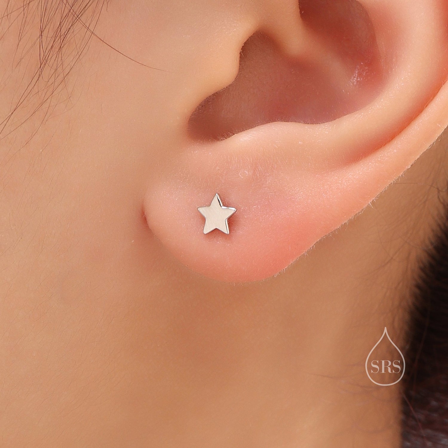 Mismatched Moon and Star 18G Screw Back in Sterling Silver