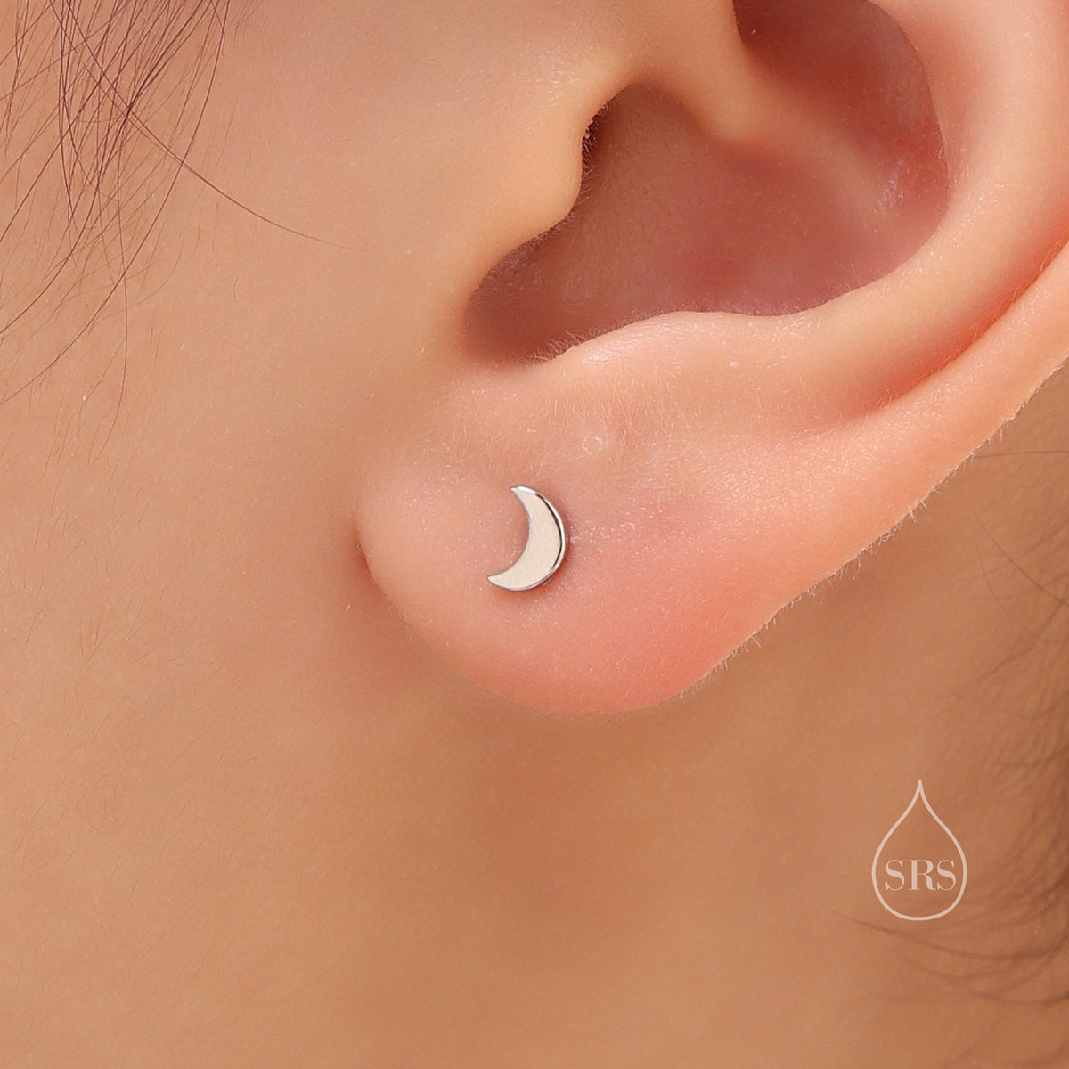 Mismatched Moon and Star 18G Screw Back in Sterling Silver