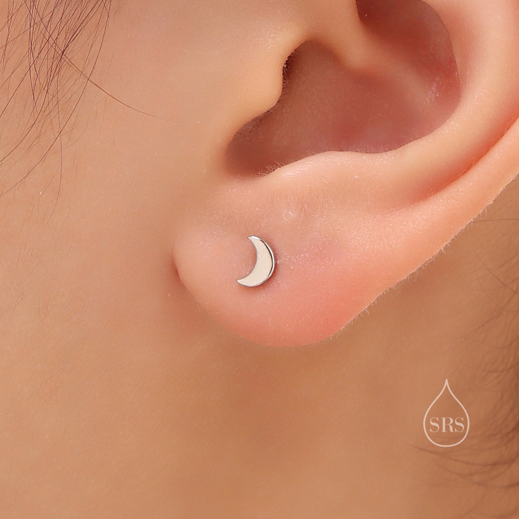 Mismatched Moon and Star 18G Screw Back in Sterling Silver