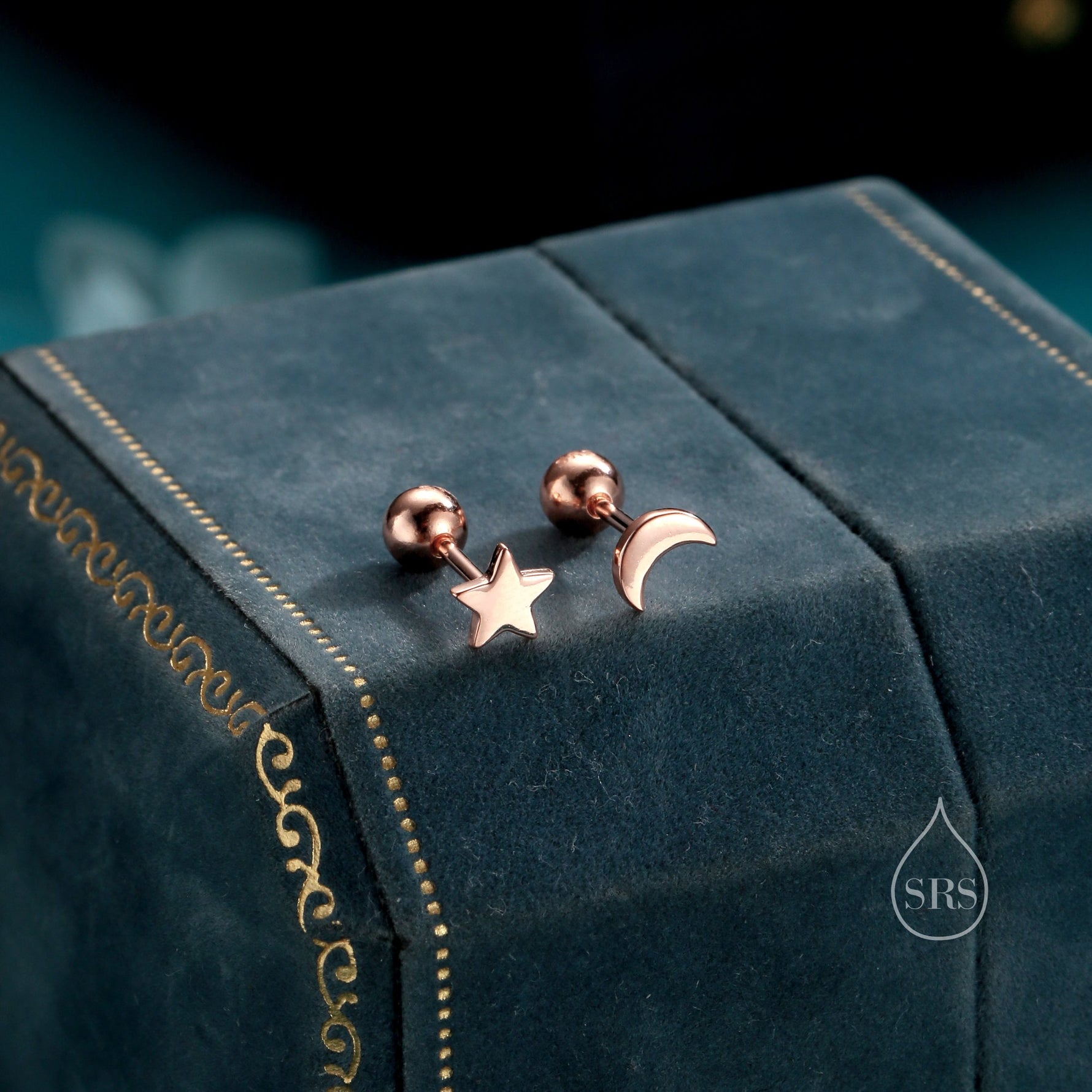 Mismatched Moon and Star 18G Screw Back in Sterling Silver