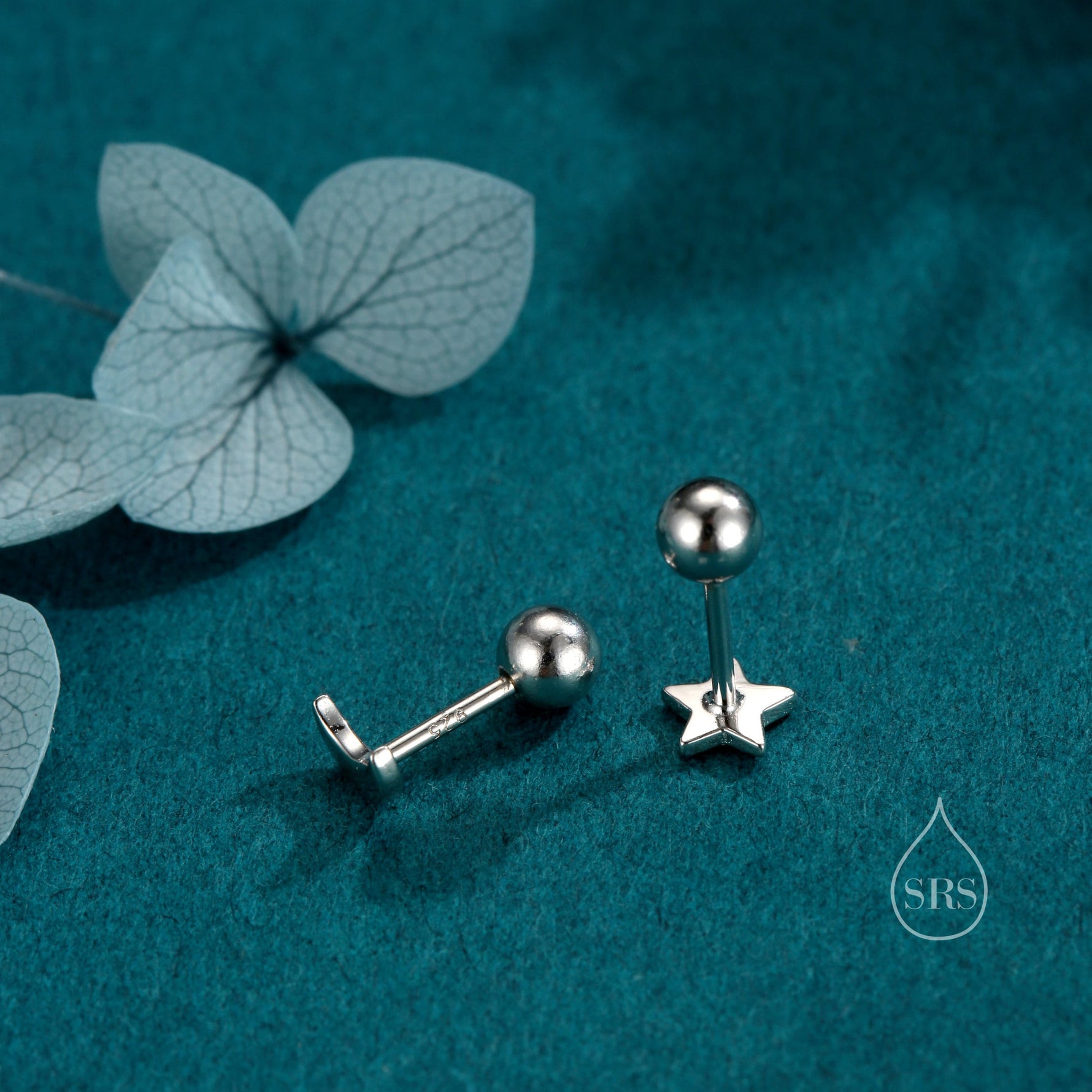 Mismatched Moon and Star 18G Screw Back in Sterling Silver