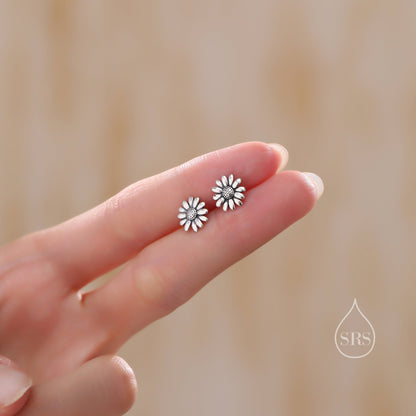 Tiny Daisy Flower Stud Earrings in Sterling Silver, Two Finished Available Silver Daisy Earrings, Silver Daisy Blossom Earrings