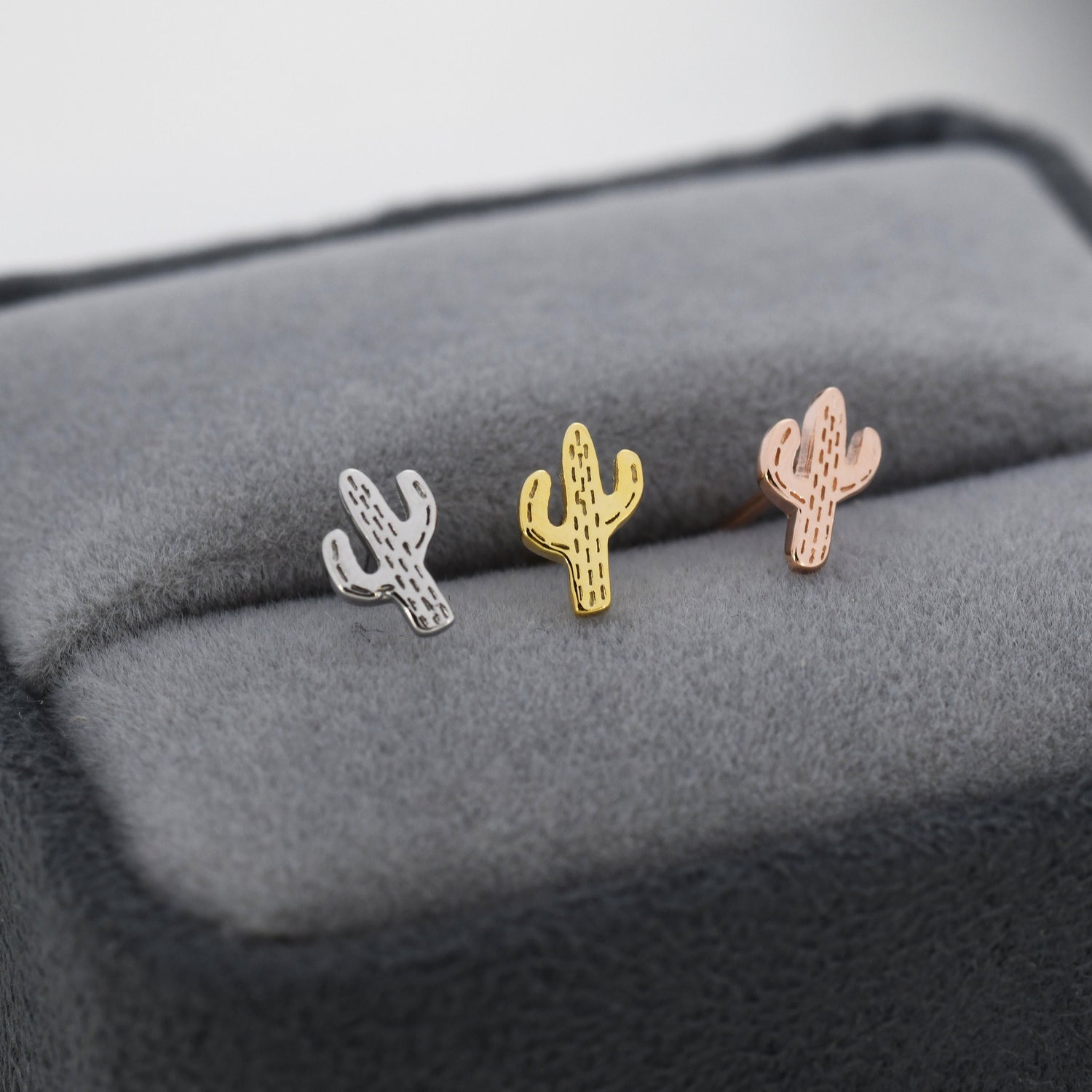 Extra Tiny Cactus Stud Earrings in Sterling Silver, Silver, Gold or Rose Gold, Dainty Stacking Earrings, Nature Inspired