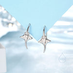 Sterling Silver Manta Ray Fish Drop Hook Earrings with CZ, Stingray Dangle Hoop Earrings, Dainty Zircon Fish Dangle Earrings