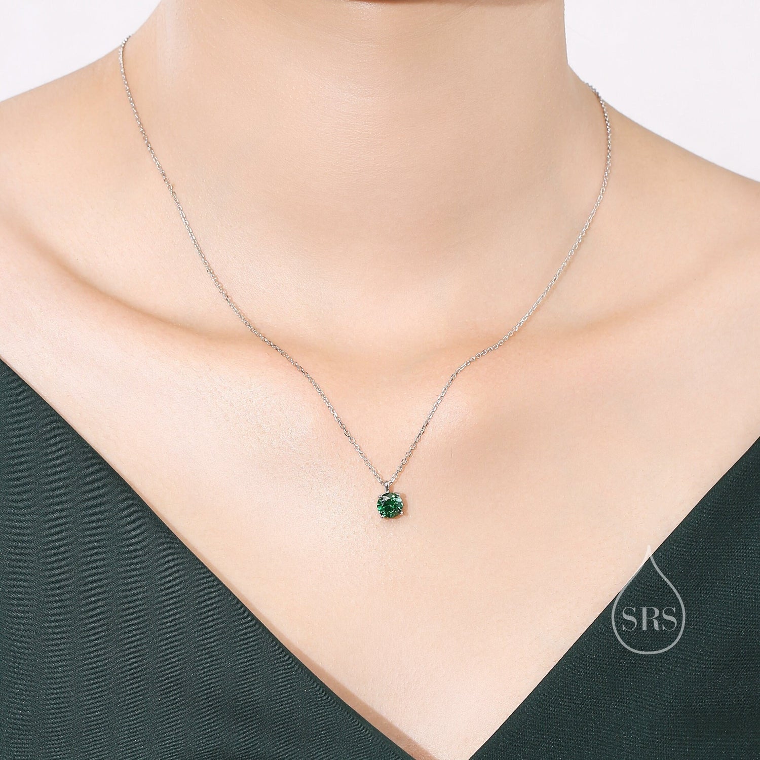 Emerald Green CZ Pendant Necklace in Sterling Silver, 0.5 carat Emerald Green Zircon Necklace, Green Necklace