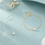 Sterling Silver Natural Pearl Bracelet, Single Genuine Pearl Bracelet, Mixed Chain Freshwater Pearl Bracelet, Silver or Gold