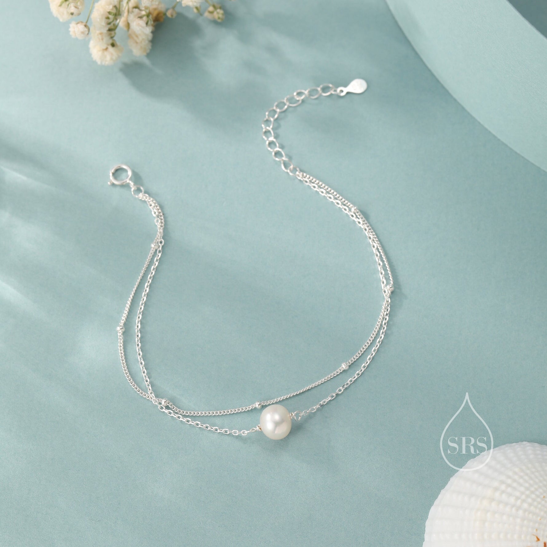 Sterling Silver Natural Pearl Double Layer Bracelet, Single Genuine Pearl Bracelet, Dainty Freshwater Pearl Bracelet, Silver or Gold