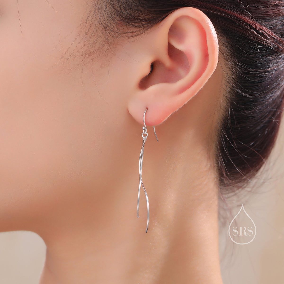 Sterling Silver Minimalist Wave Ear Wire Drop Earrings, Silver, Gold and Rose Gold, Spiral Threaders, Spiral Earrings, Wave Dangle Earrings