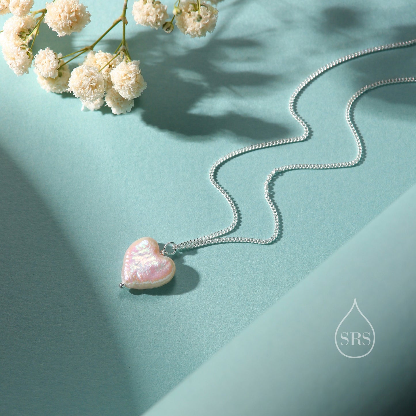 Genuine Heart Baroque Pearl Pendant Necklace in Sterling Silver with Curb Chain, Keshi Pearl Necklace, Heart Pearl Necklace, Silver or Gold