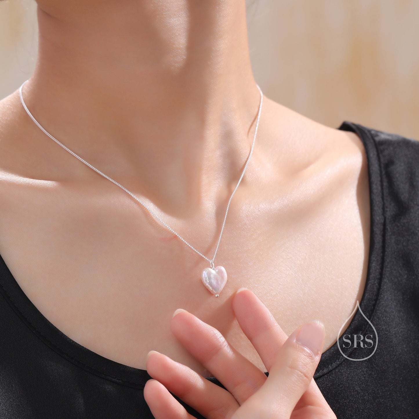 Genuine Heart Baroque Pearl Pendant Necklace in Sterling Silver with Curb Chain, Keshi Pearl Necklace, Heart Pearl Necklace, Silver or Gold