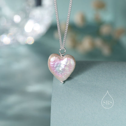 Genuine Heart Baroque Pearl Pendant Necklace in Sterling Silver with Curb Chain, Keshi Pearl Necklace, Heart Pearl Necklace, Silver or Gold