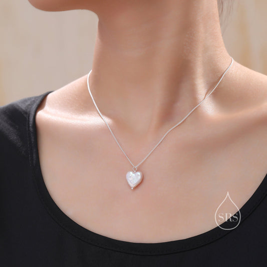 Genuine Heart Baroque Pearl Pendant Necklace in Sterling Silver with Curb Chain, Keshi Pearl Necklace, Heart Pearl Necklace, Silver or Gold