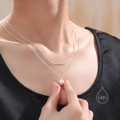 Genuine Freshwater Pearl Double Layer Pendant Necklace in Sterling Silver, Silver or Gold, Delicate Pearl Necklace, Natural Pearl Necklace