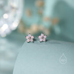 Tiny Opal Pink CZ Flower Stud Earrings in Sterling Silver, Silver or Gold, Extra Small Opal Pink Flower Earrings, Pink Flower Earrings