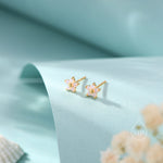 Tiny Opal Pink CZ Flower Stud Earrings in Sterling Silver, Silver or Gold, Extra Small Opal Pink Flower Earrings, Pink Flower Earrings