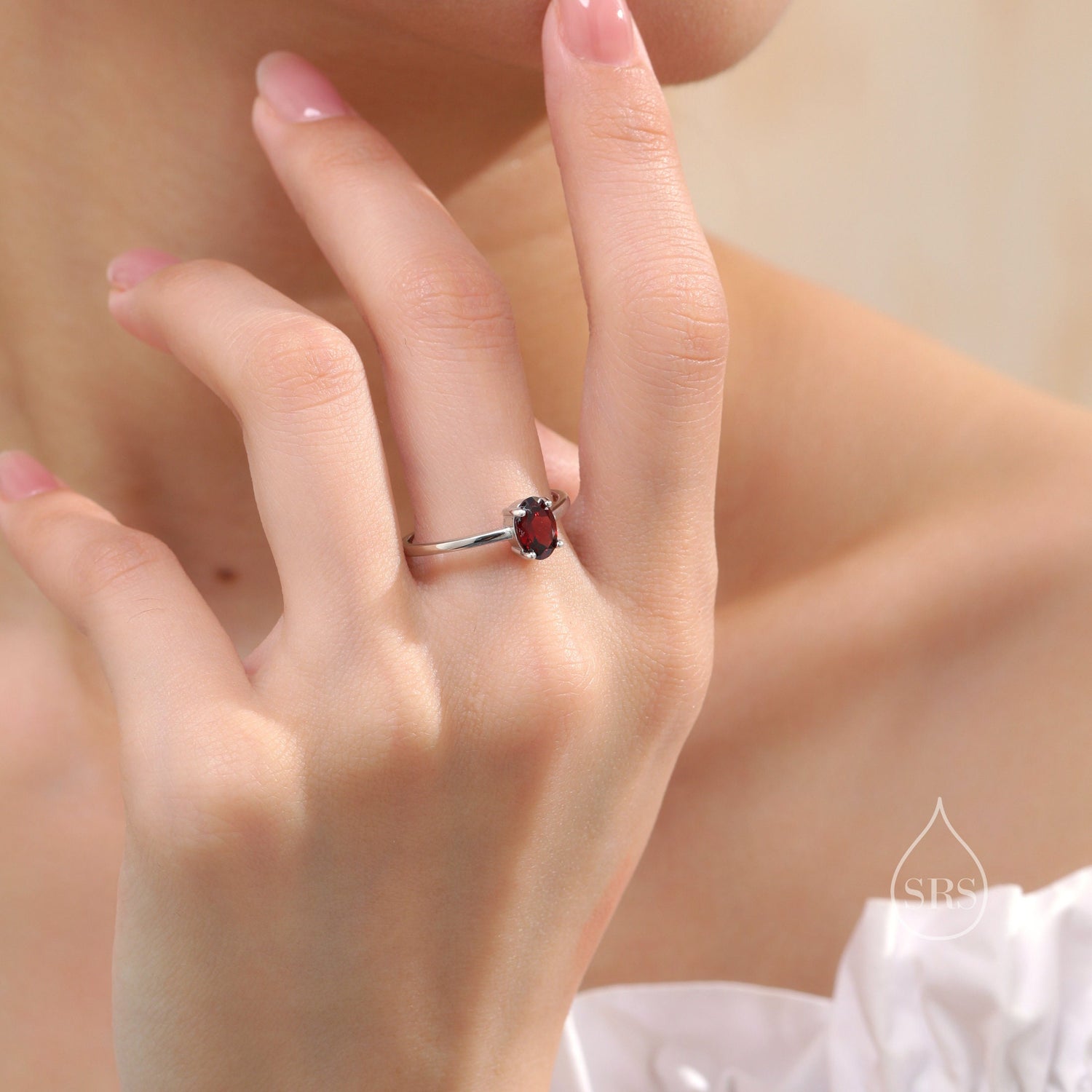 1 Carat Red Garnet Prong Set Oval Gemstone Ring
