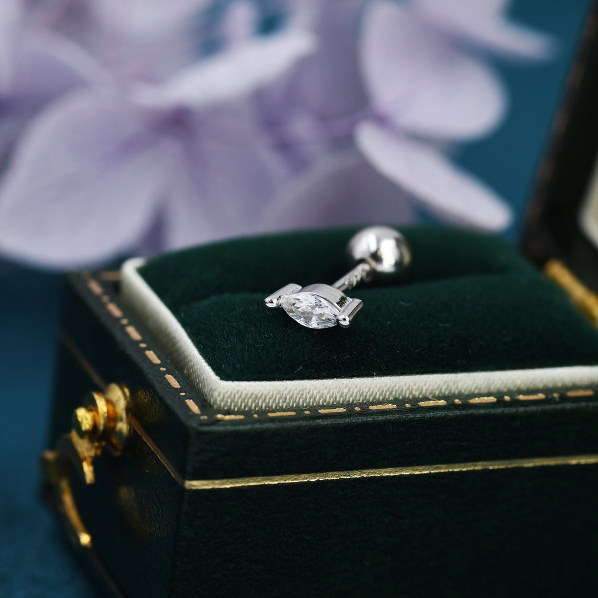 Tiny Marquise CZ Screw Back Earrings in Sterling Silver, Silver or Gold, Stacking Earrings, Barbell Earrings, Helix Earrings