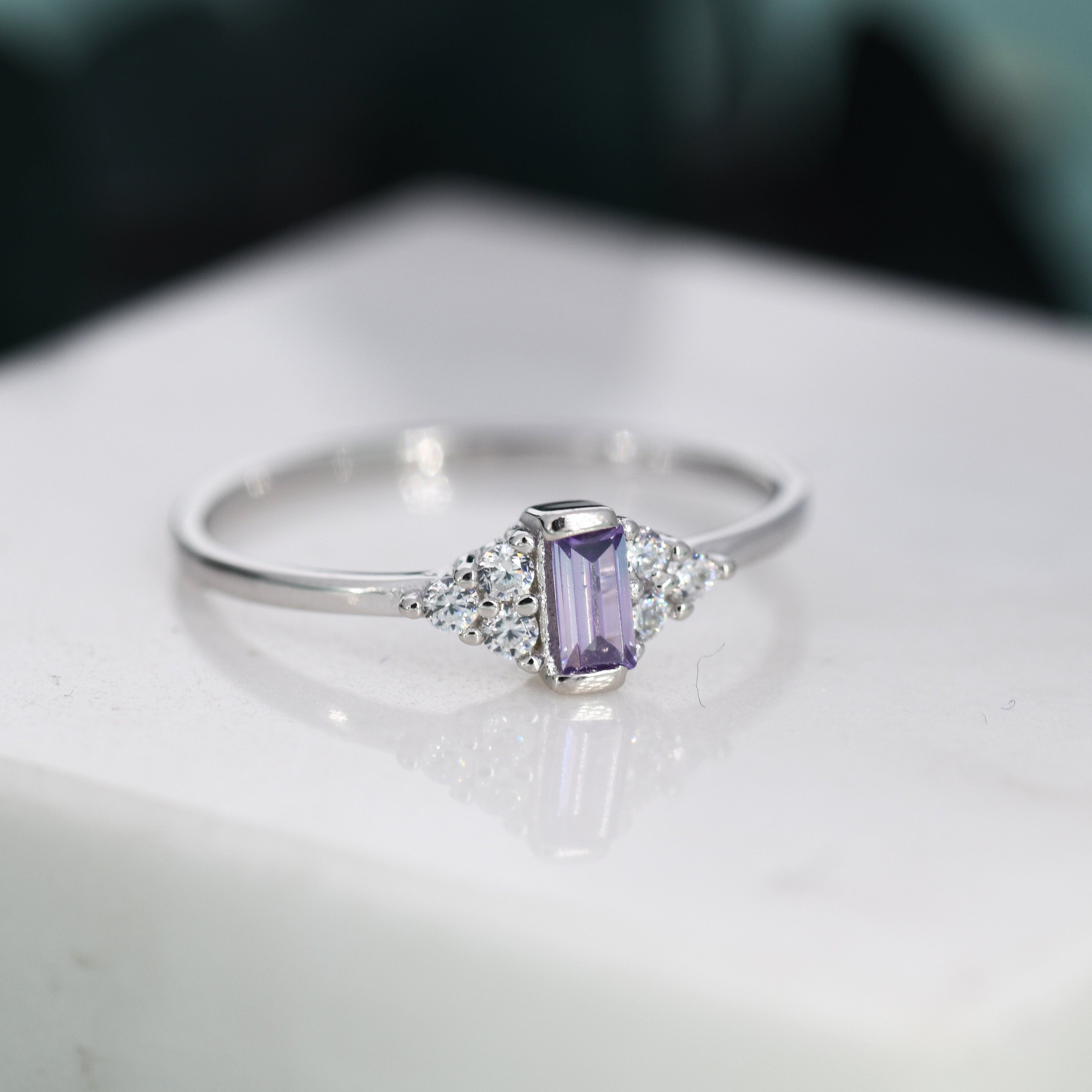 Sterling silver purple CZ ring deals