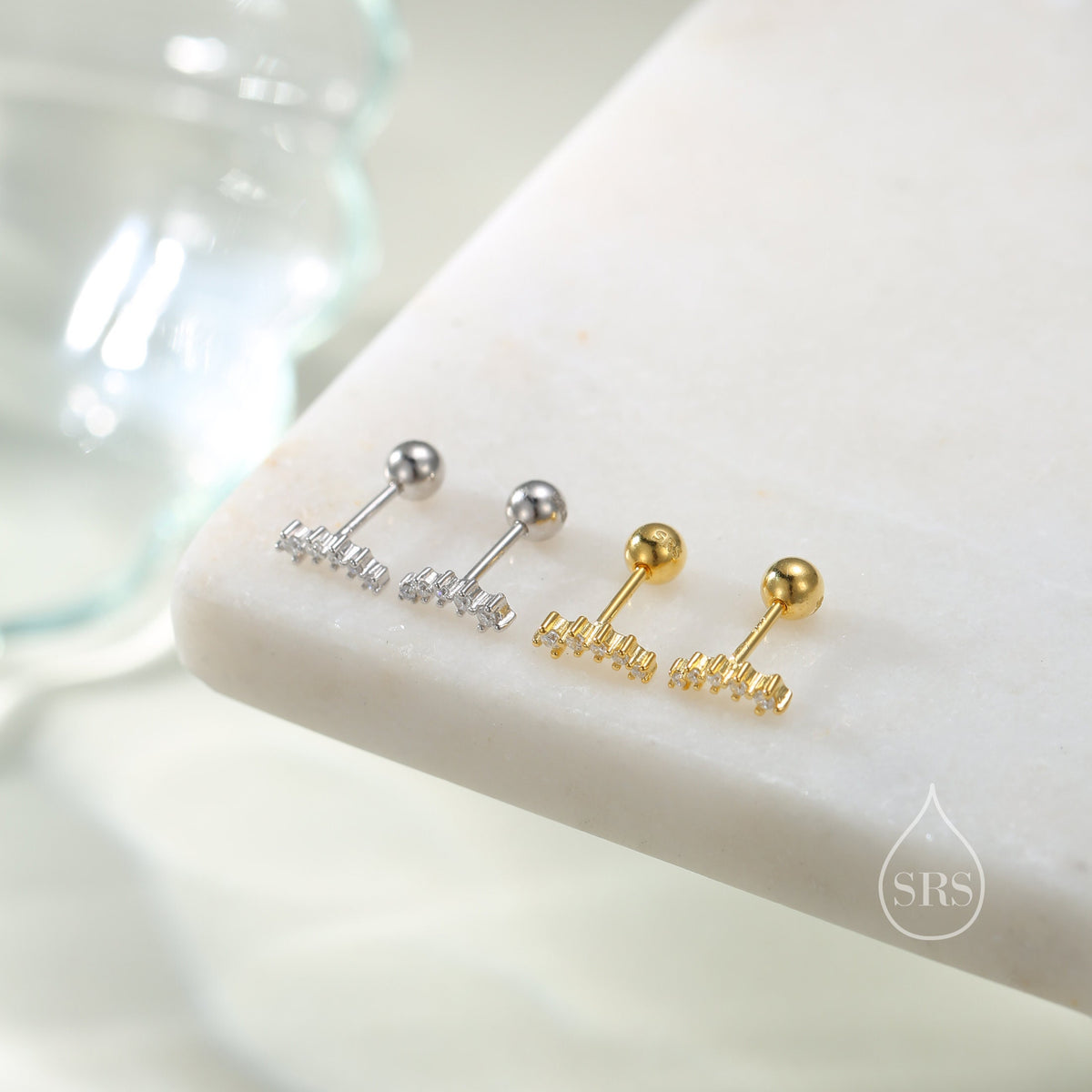 Tiny Shooting Star CZ Internally Threaded Flat Back/Screw back(Barbell)/ Stud Earrings in Sterling Silver, Star Earrings, Piercing Jewellery