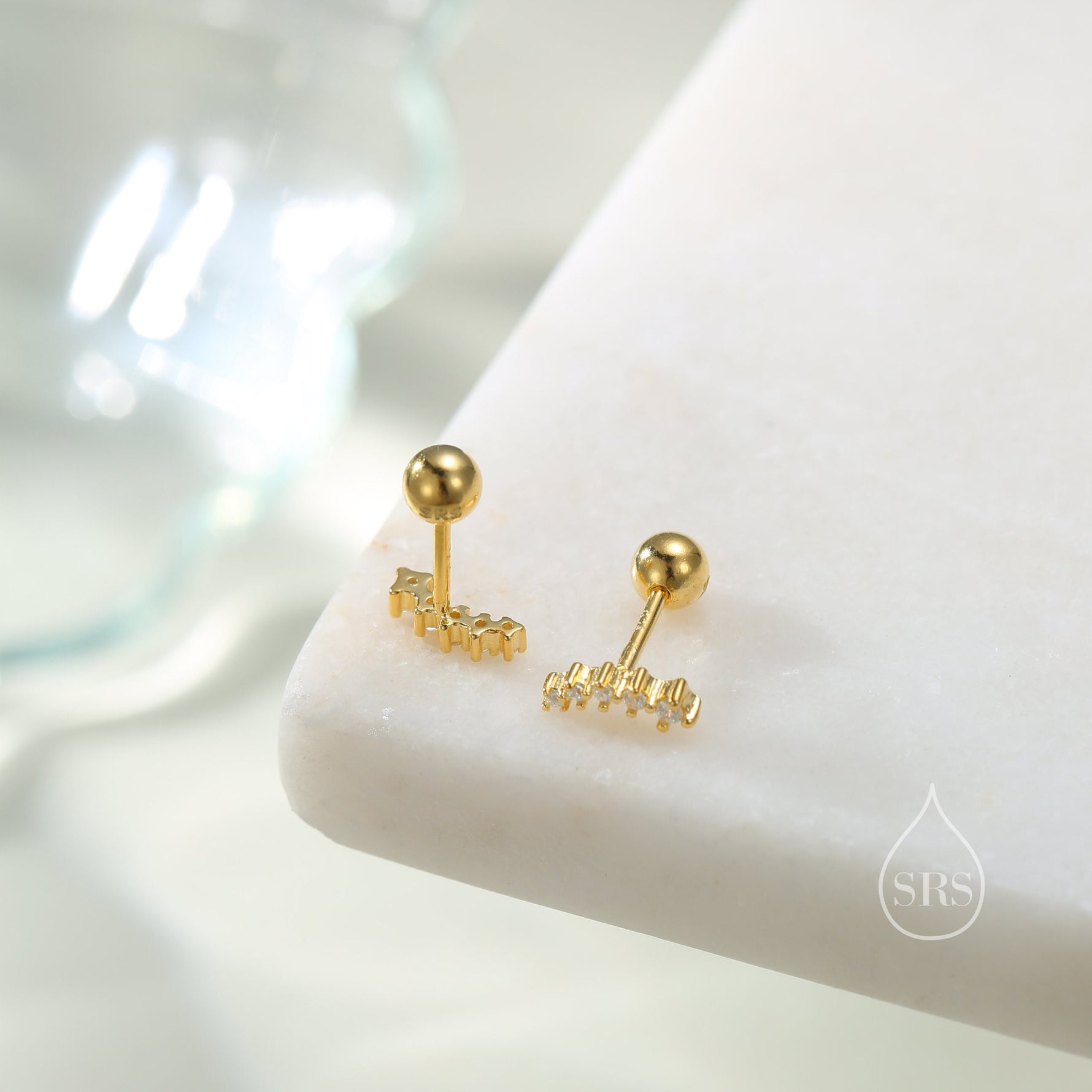 Tiny Shooting Star CZ Internally Threaded Flat Back/Screw back(Barbell)/ Stud Earrings in Sterling Silver, Star Earrings, Piercing Jewellery