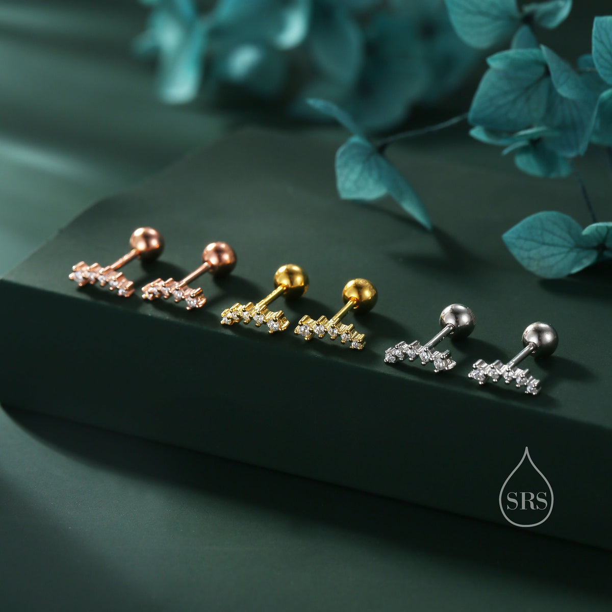 Tiny Shooting Star CZ Internally Threaded Flat Back/Screw back(Barbell)/ Stud Earrings in Sterling Silver, Star Earrings, Piercing Jewellery