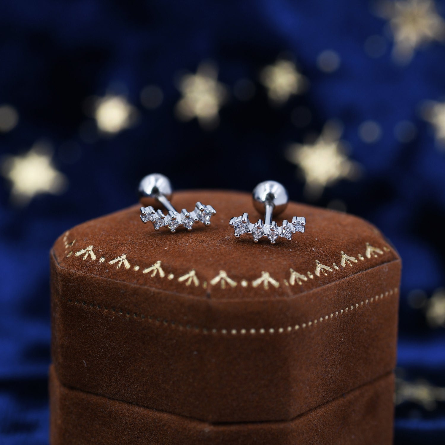 Tiny Shooting Star CZ Internally Threaded Flat Back/Screw back(Barbell)/ Stud Earrings in Sterling Silver, Star Earrings, Piercing Jewellery