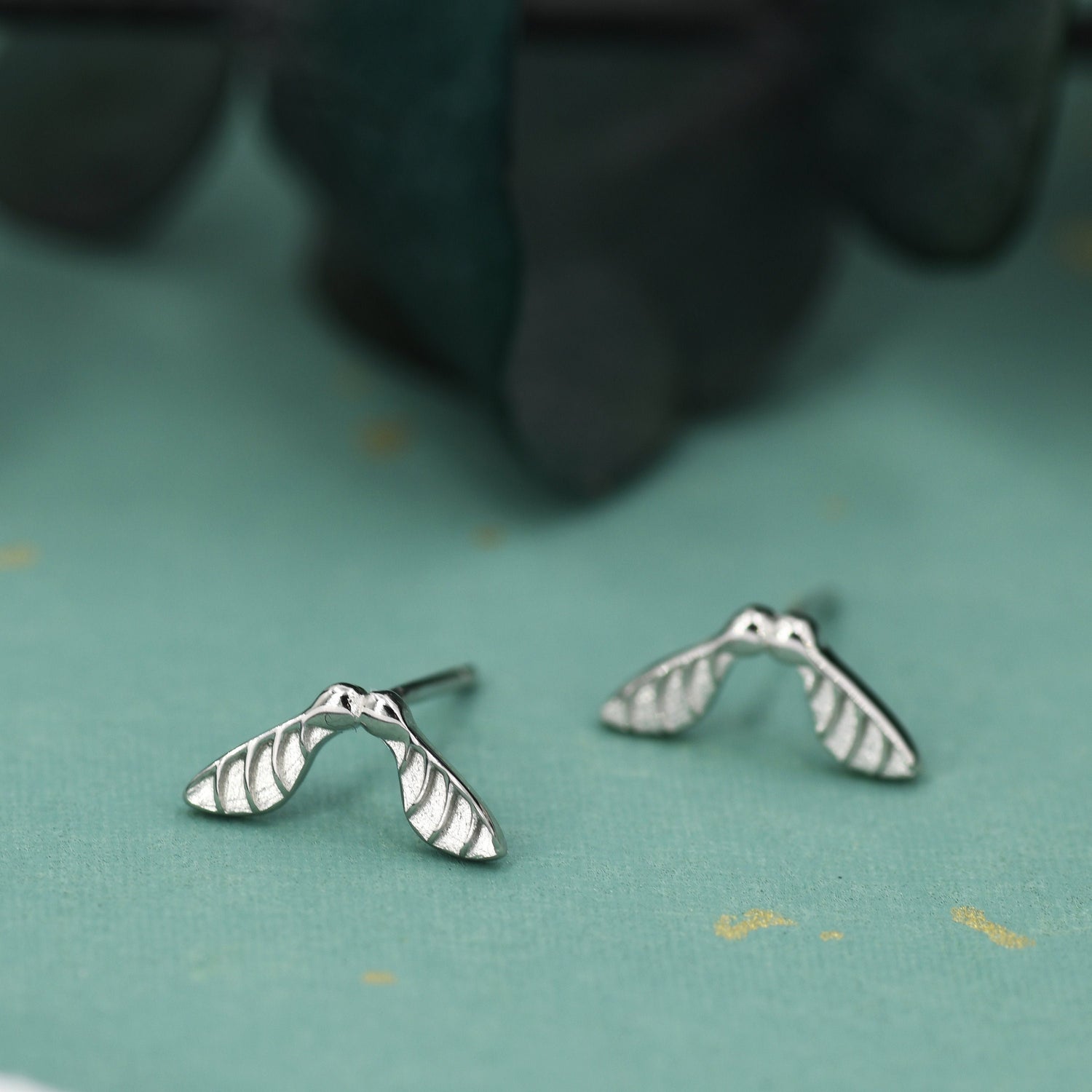 Sycamore Seed Stud Earrings in Sterling Silver, Nature Inspired Leaf Earrings - Maple Leaf Earrings, Silver Gold or Rose Gold