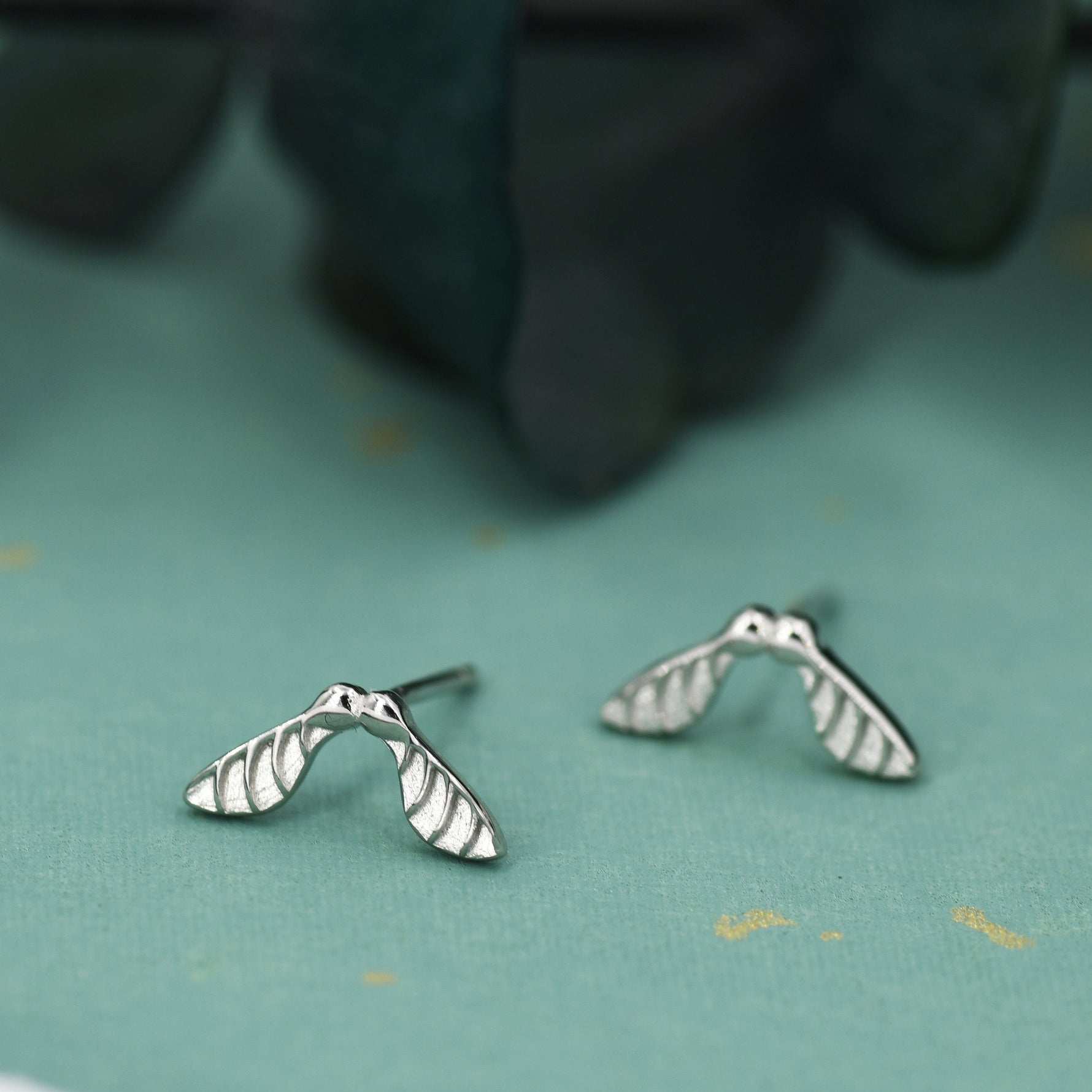 Sycamore Seed Stud Earrings in Sterling Silver, Nature Inspired Leaf Earrings - Maple Leaf Earrings, Silver Gold or Rose Gold