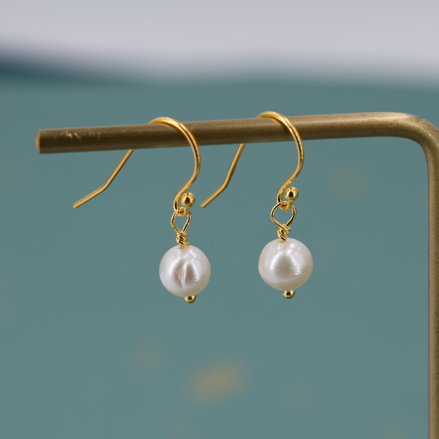 Natural Freshwater Pearl Drop Hook Earrings in Sterling Silver, Silver or Gold, 6mm Irregular Shaped Round Pearl Earrings, Minimalist