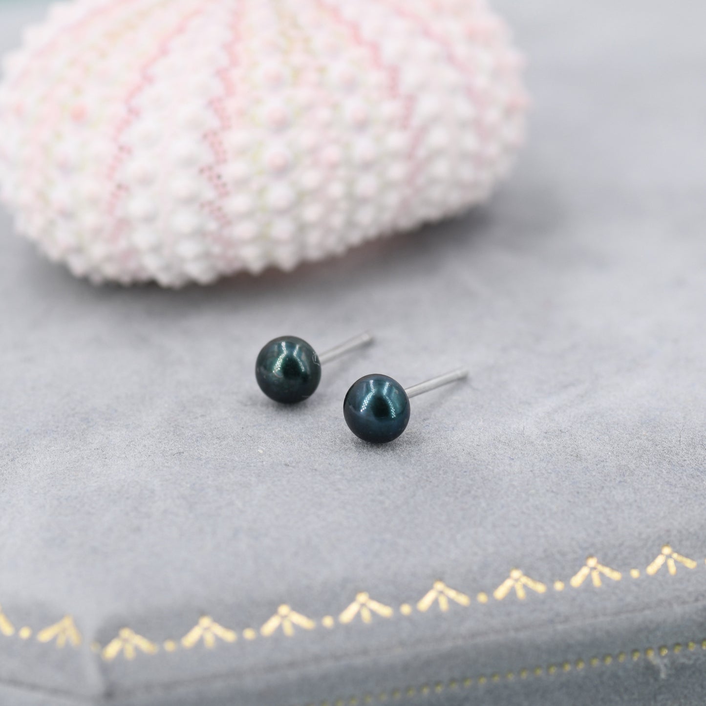 Natural Black Pearl Stud Earrings in Sterling Silver, Various Sizes,  Button Shape Black Freshwater Pearl Earrings, Natural Pearl Earrings