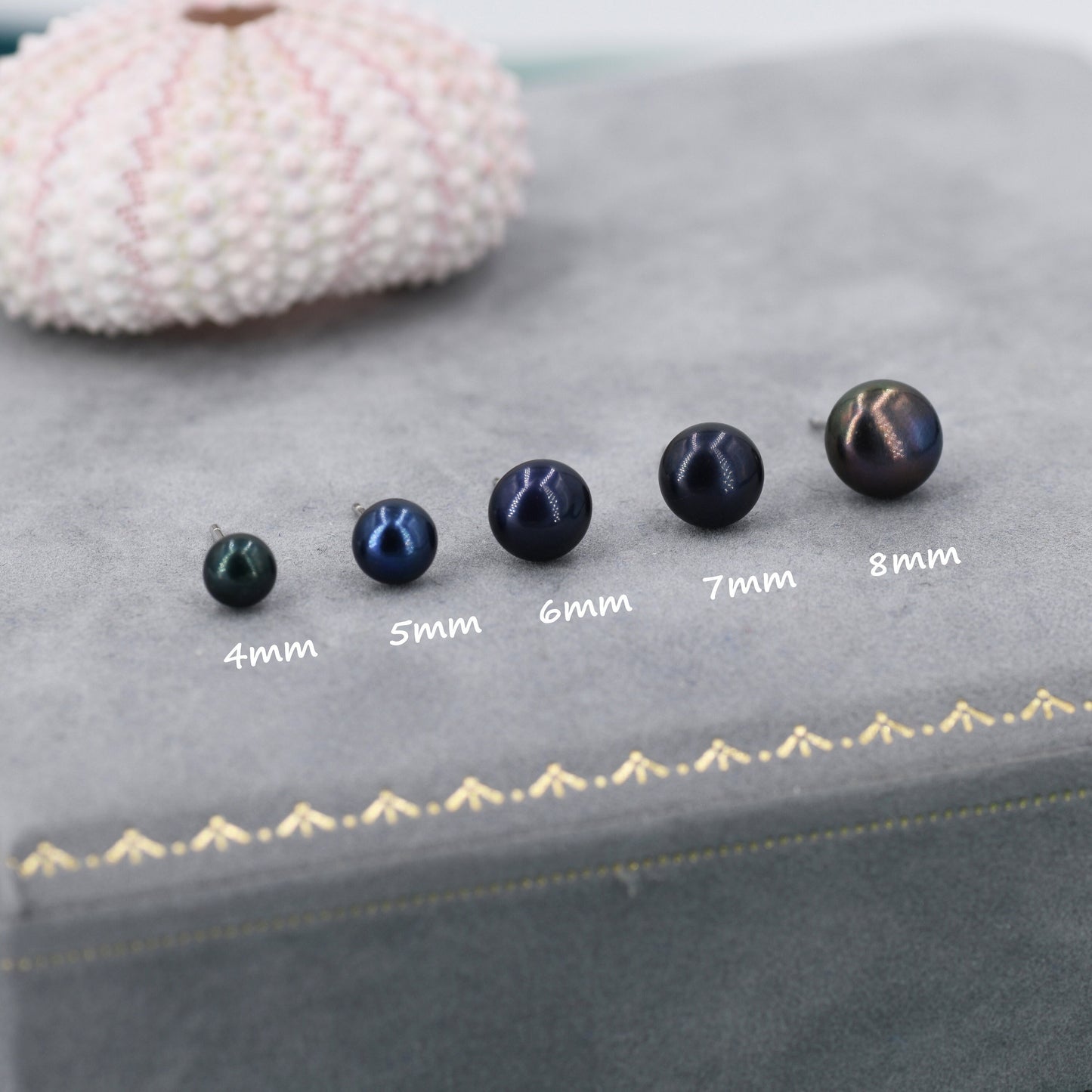 Natural Black Pearl Stud Earrings in Sterling Silver, Various Sizes,  Button Shape Black Freshwater Pearl Earrings, Natural Pearl Earrings