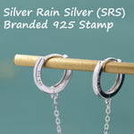 Sterling Silver Double Piercing Huggie Hoop Earrings with Linking Chain, Chained Hoop Earring, Linked Hoops, Double Piercing Hoops