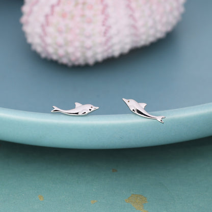 Extra Tiny Dolphin Stud Earrings in Sterling Silver, Silver or Gold or Rose Gold, Dolphin Earrings, Nature Inspired Animal Earrings