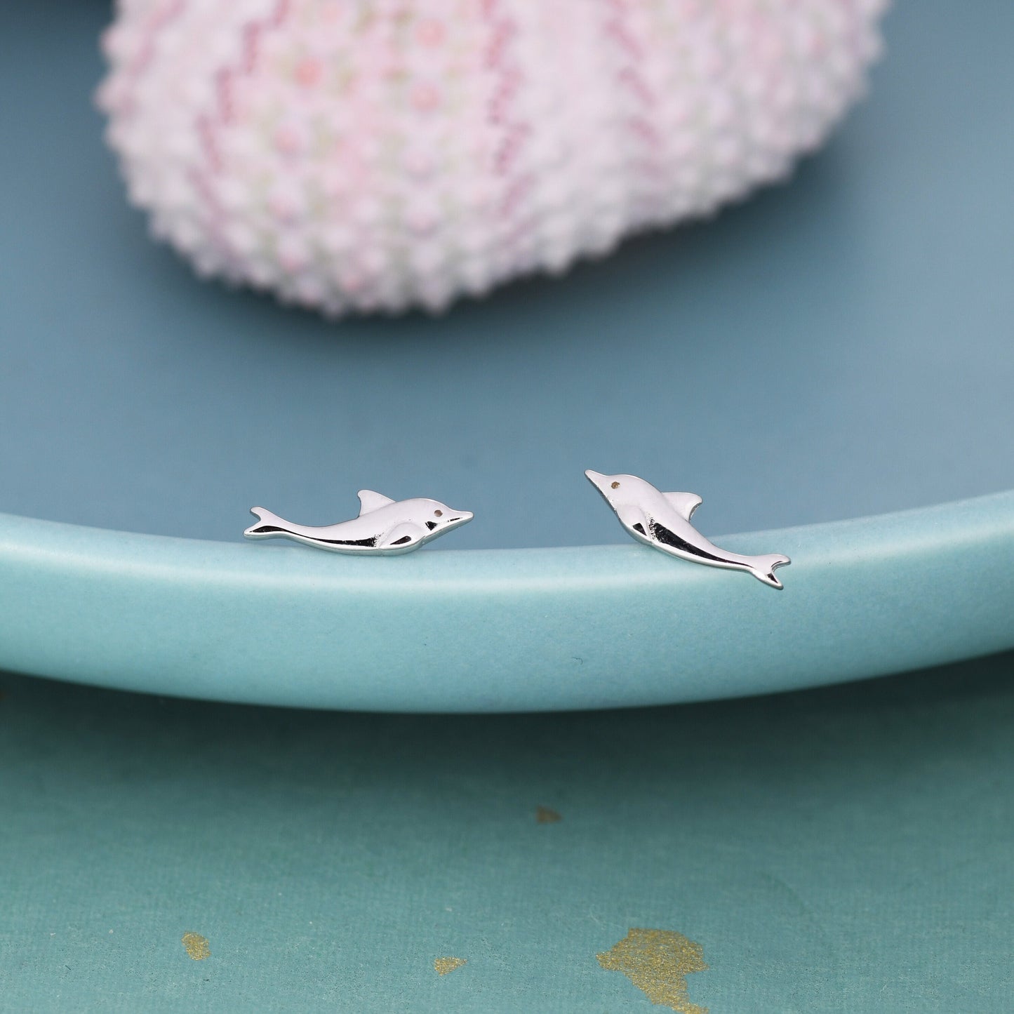 Extra Tiny Dolphin Fish Stud Earrings in Sterling Silver, Dolphin Earrings,  Nature Inspired Animal Earrings