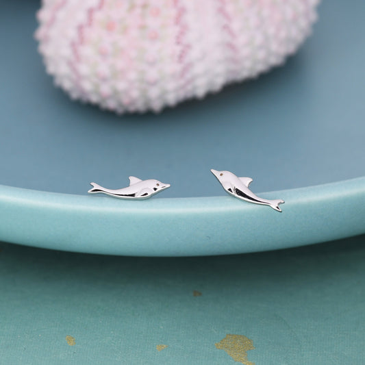 Extra Tiny Dolphin Fish Stud Earrings in Sterling Silver, Dolphin Earrings,  Nature Inspired Animal Earrings