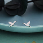 Flying Duck Stud Earrings in Sterling Silver, Flying Goose Earrings, Bird Earrings, Nature Inspired Animal Earrings