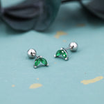 Sterling Silver Emerald Green CZ Marquise Leaf Duo Barbell Earrings, Gold or Silver, Marquise Fan Screwback Earrings, Screw Back Earrings