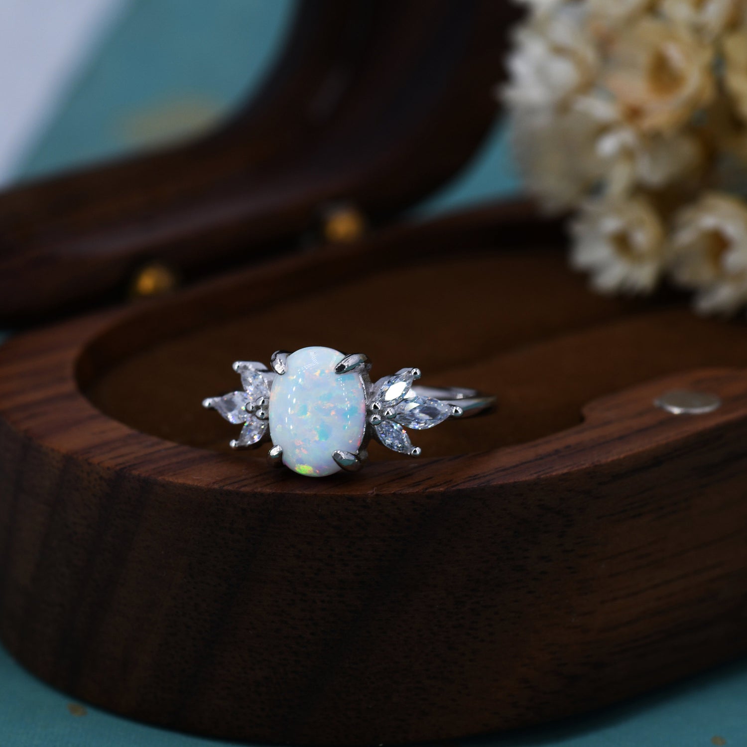 Fire Opal CZ Crown Gemstone Ring
