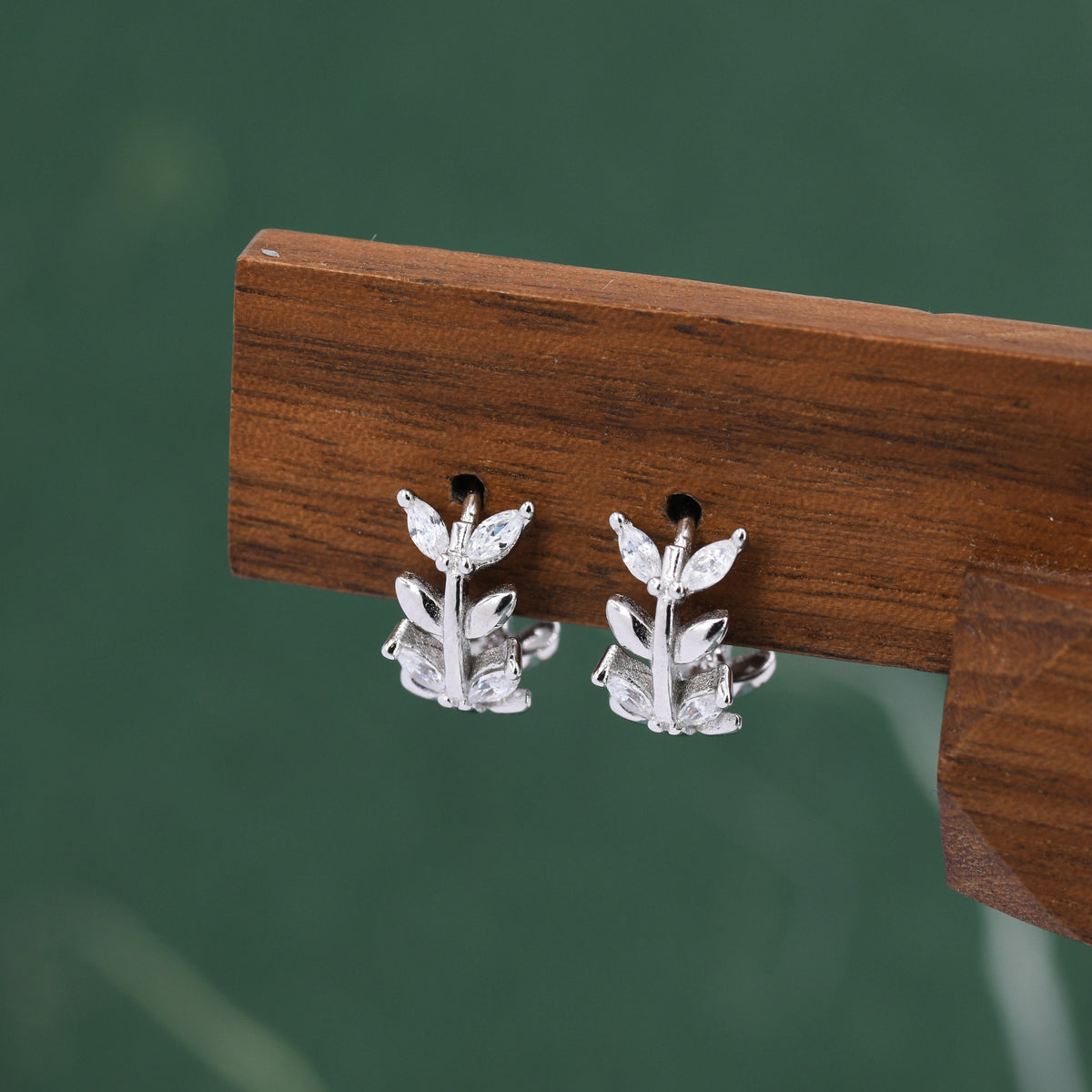 Olive Leaf Huggie Hoop in Sterling Silver, Two Way Huggies, Silver or Gold, 8mm Inner Diameter, Nature Inspired Earrings