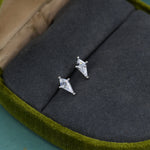 Extra Tiny Rhombus CZ Stud Earrings in Sterling Silver, Silver or Gold, Kite Shape Crystal Earrings, Geometric Minimalist Design