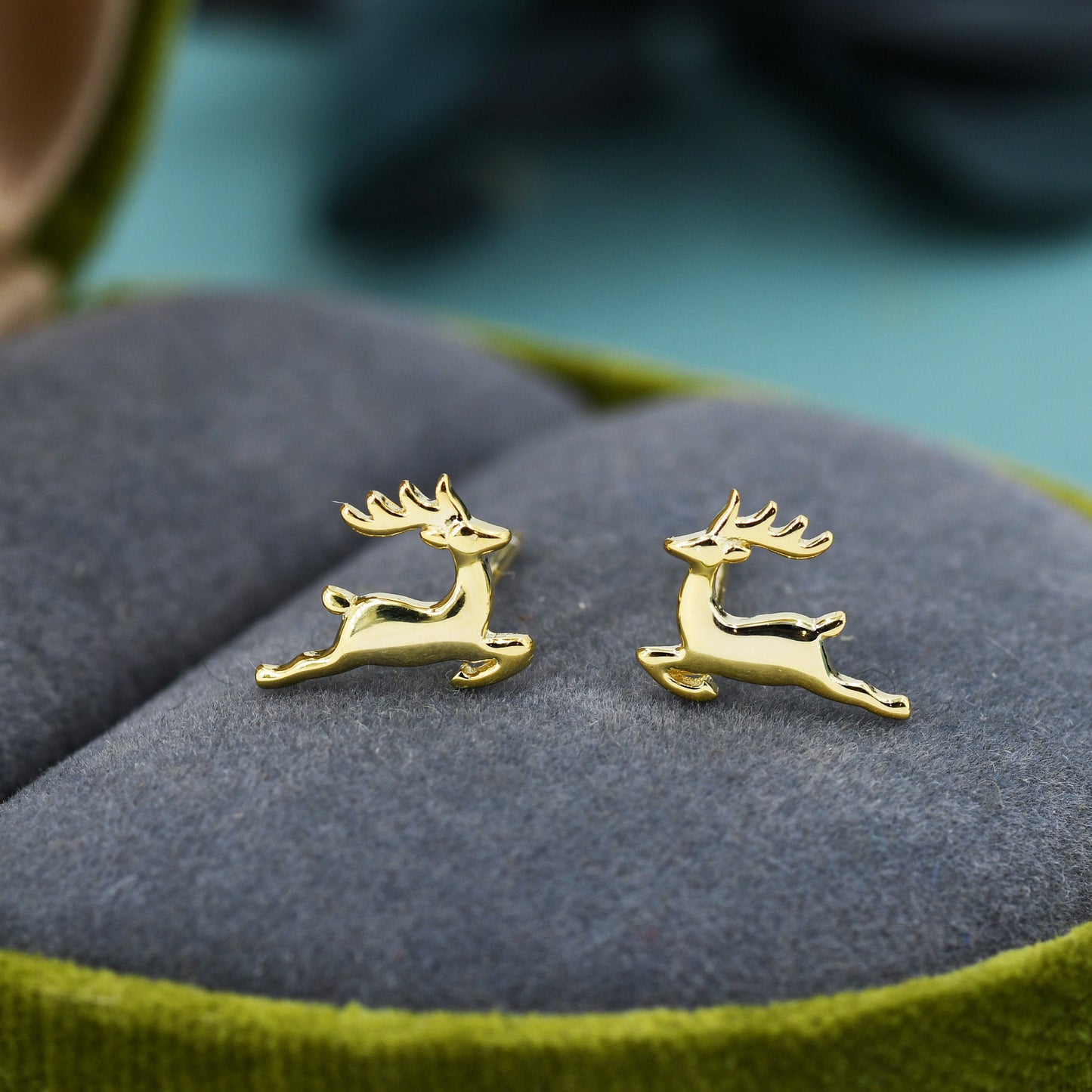 Running Reindeer Stud Earrings in Sterling Silver, Silver or Gold, Nature Inspired Animal Earrings