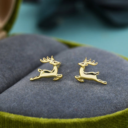 Running Reindeer Stud Earrings in Sterling Silver, Silver or Gold, Nature Inspired Animal Earrings