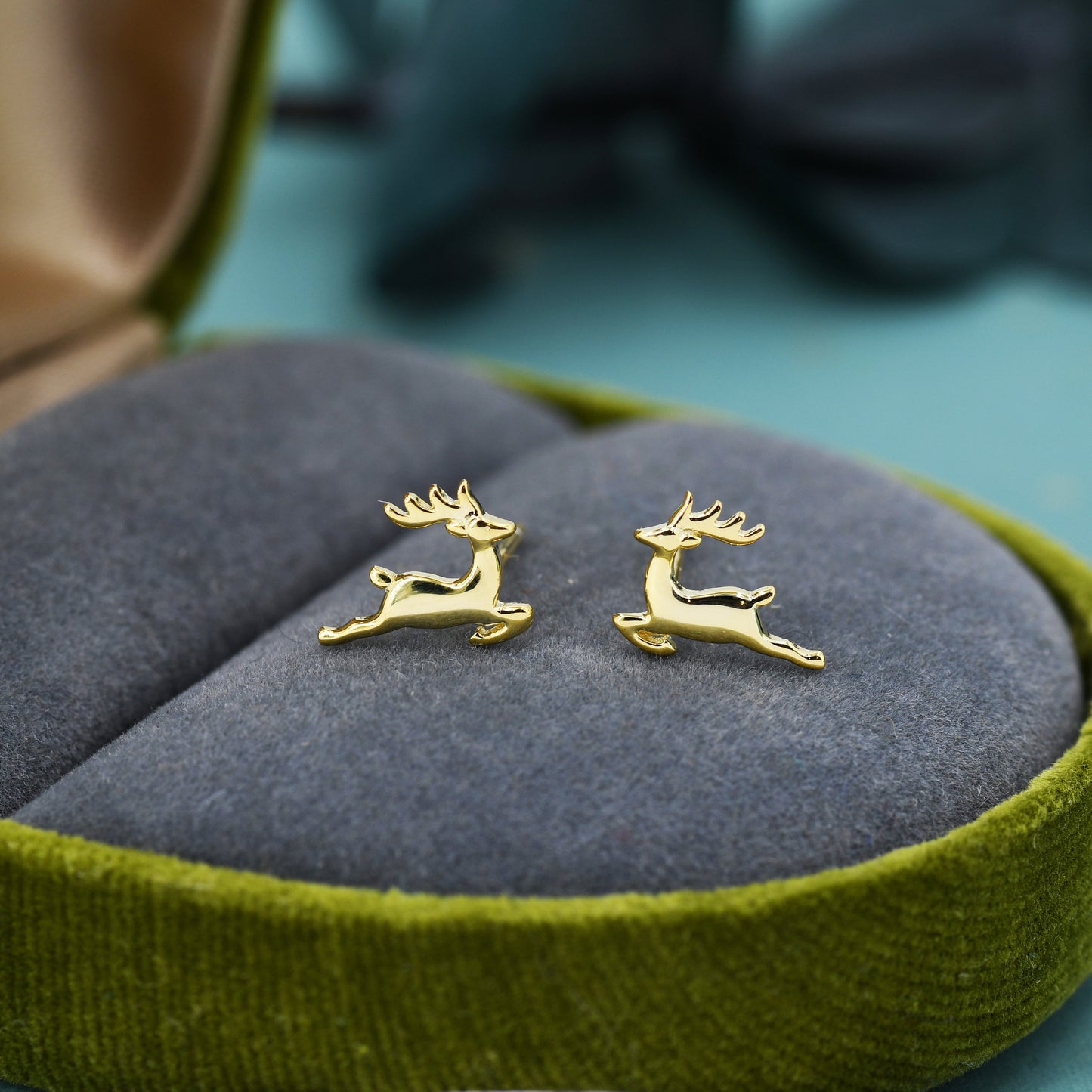 Running Reindeer Stud Earrings in Sterling Silver, Silver or Gold, Nature Inspired Animal Earrings