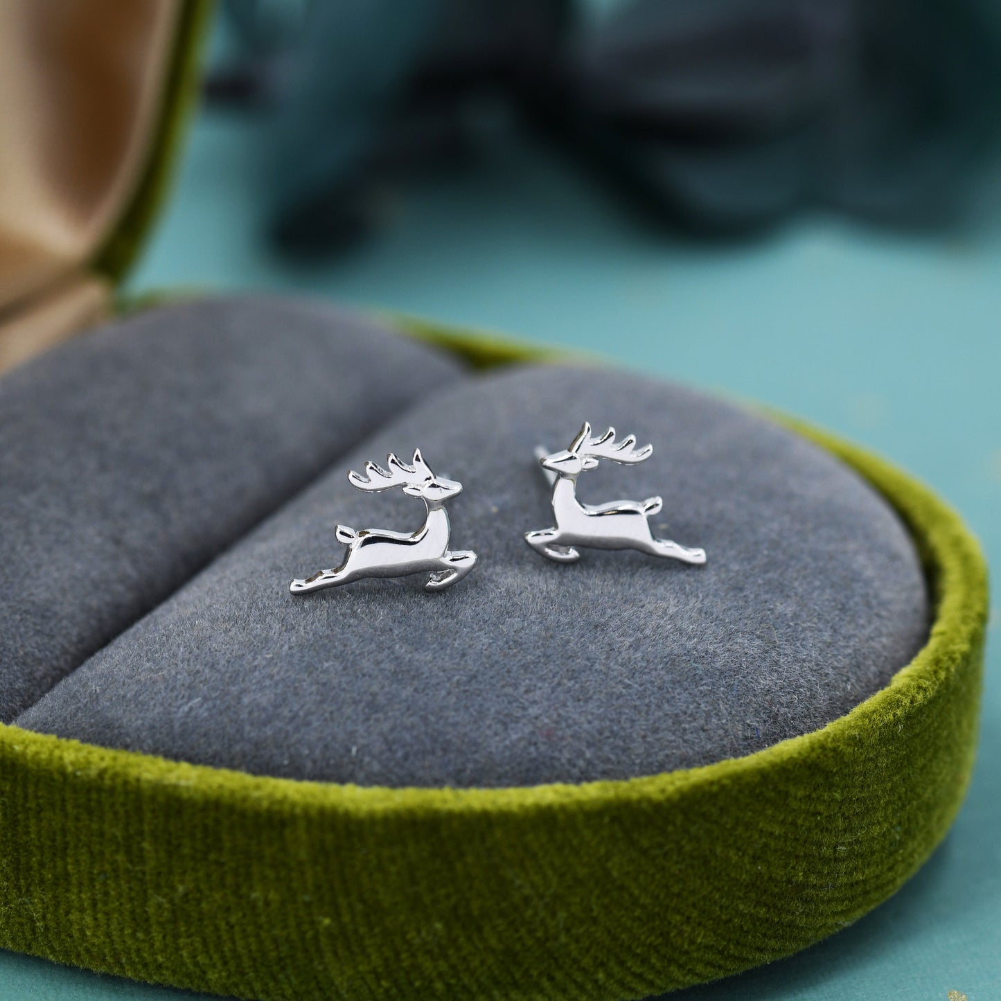 Running Reindeer Stud Earrings in Sterling Silver, Silver or Gold, Nature Inspired Animal Earrings