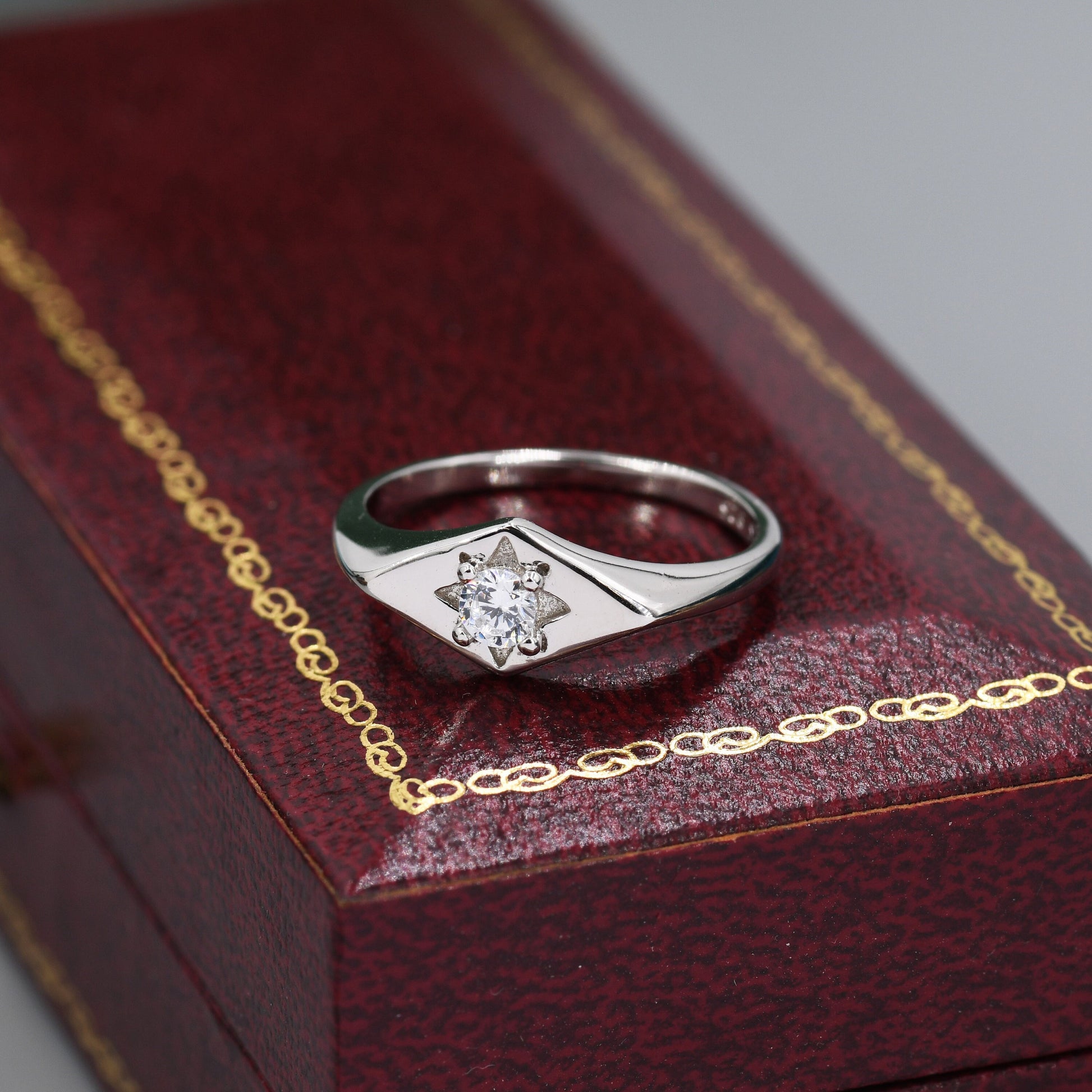 Kite Signet Ring in Sterling Silver, Silver or Gold, Starburst Ring, Rhombus Ring, Statement Ring US 5 - 8